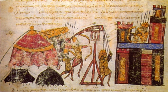 Byzantine Mangonel catapult, Madrid Skylitzes