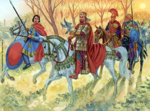 Emperor John I Tzimiskes leads his soldiers in battle