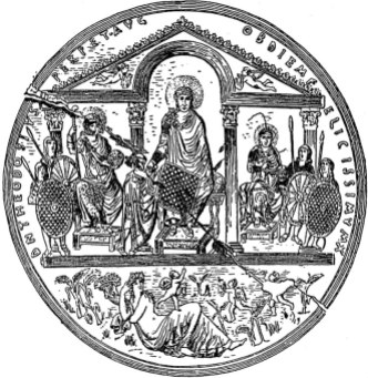 Emperor Theodosius I (center) with sons Arcadius (left) and Honorius (right)