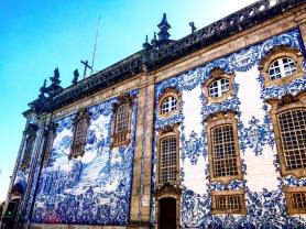 Azulejo covered church walls in Porto, Portugal