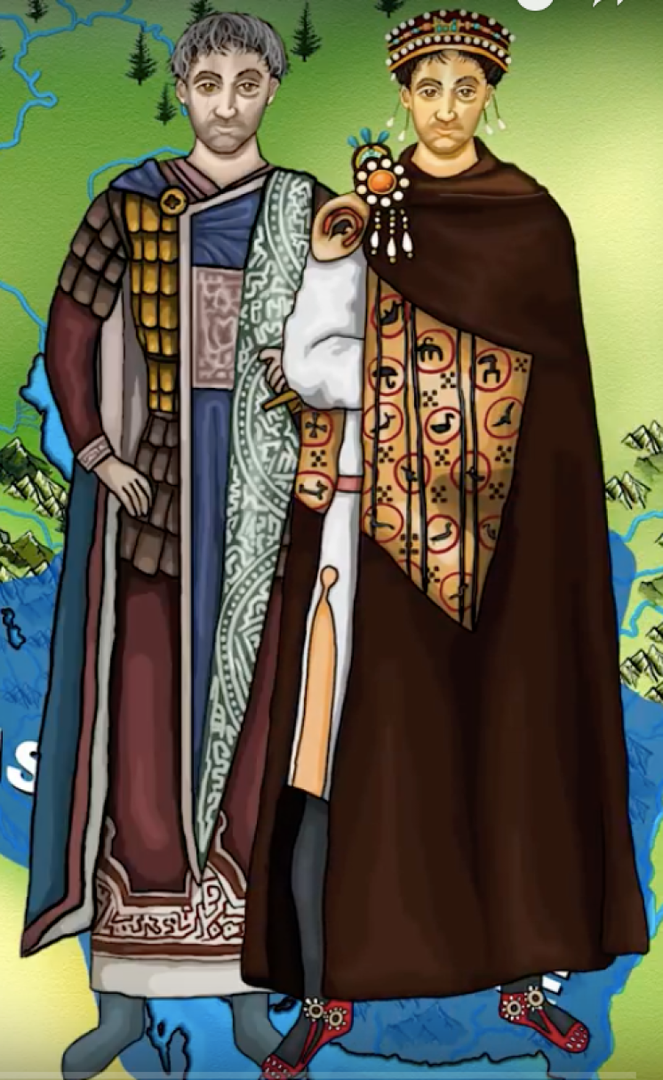 Emperor Justin I (r. 518-527, left) and his nephew Justinian I (right)