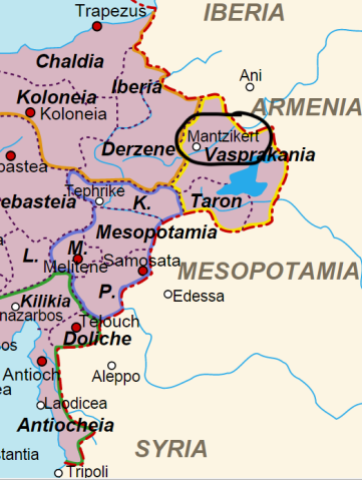 Location of the Manzikert Theme in Eastern Asia Minor (encircled in black)