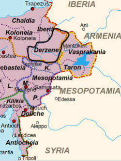 Location of the Derzene in Theme in Eastern Asia Minor