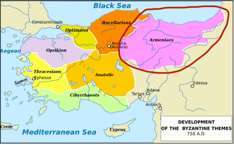 Location of the Armeniac Theme in Asia Minor