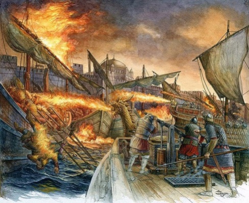 Greek Fire against the Arab Fleet, 2nd Arab Siege of Constantinople, 717-718, Byzantine victory