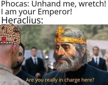Meme of Phocas' deposition by Heraclius