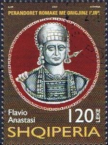 Albanian stamp of Anastasius I, an Albanian Illyrian native