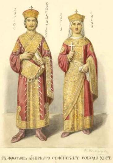 Constantine VII Porphyrogennetos and his wife Helena Lekapene, daughter of Romanos I
