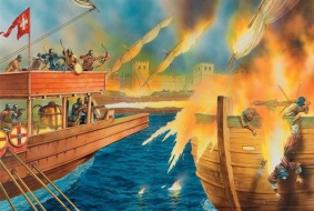 First use of Greek fire, 674-78 Arab Siege of Constantinople