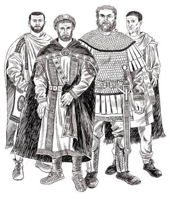 The 4 emperors of the Tetrarchy, left to right: Galerius, Diocletian, Maximian, and Constantius I