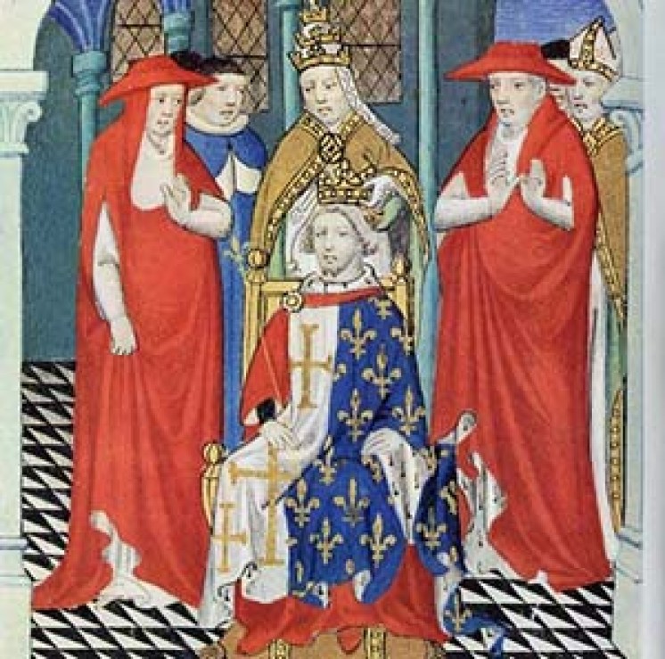 Charles I of Anjou king of Sicily with Pope Martin IV behind