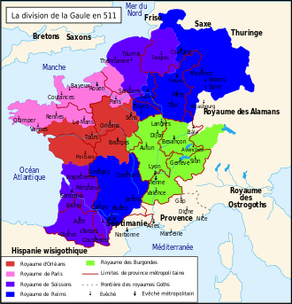 Division of Clovis I's Frankish Kingdom after his death, 511