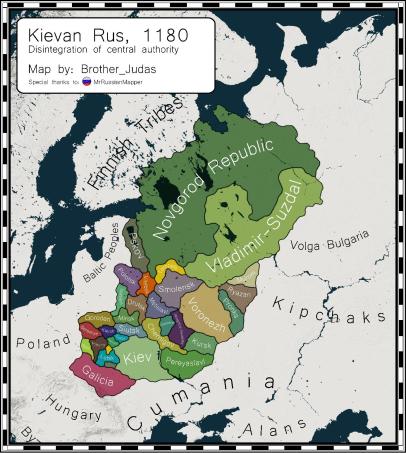 Map of the dissolution of the Kievan Rus' Empire in Russia, 1180