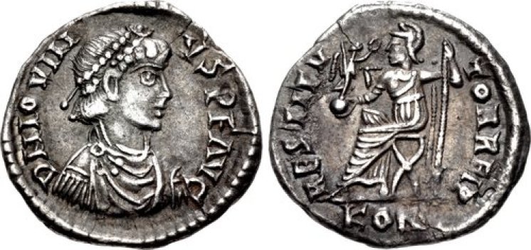 Coin of usurper emperor Jovinus in Gaul (r. 411-413)