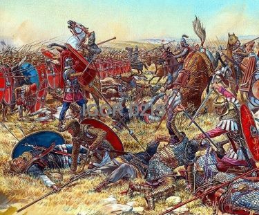 Romans against Parthians at the Battle of Nisibis, 217