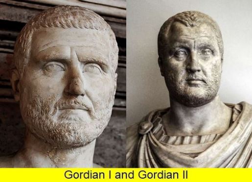 Gordian I (left) and son Gordian II (right), Roman emperors in Carthage, 238