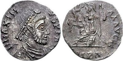 Coin of Roman usurper emperor Maximus of Hispania (r. 409-417)