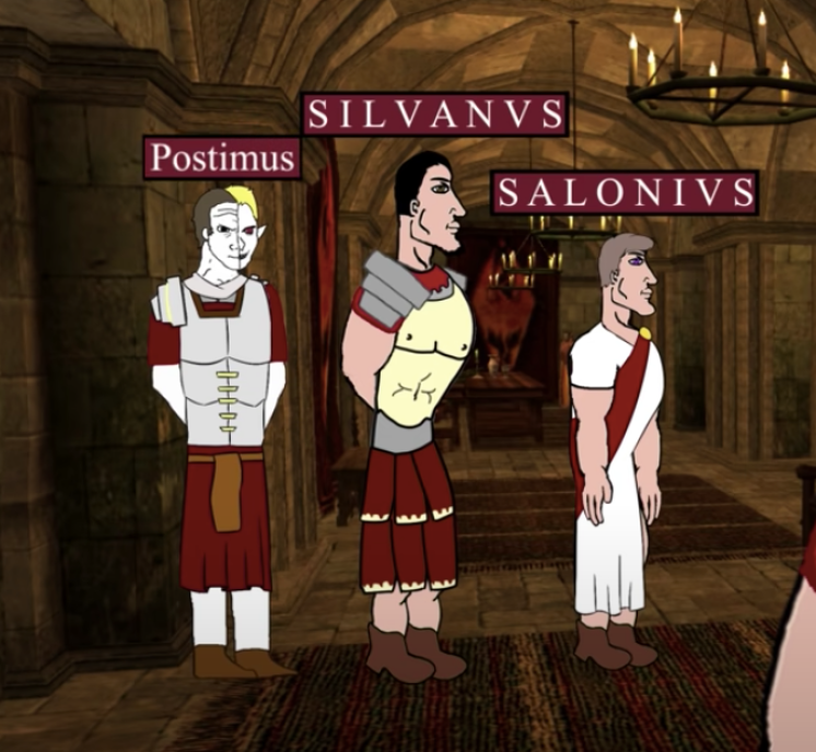Co-emperor Saloninus (left) with generals Silvanus and Postumus