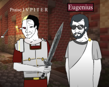 Arbogast (left) and his puppet emperor Eugenius (right)