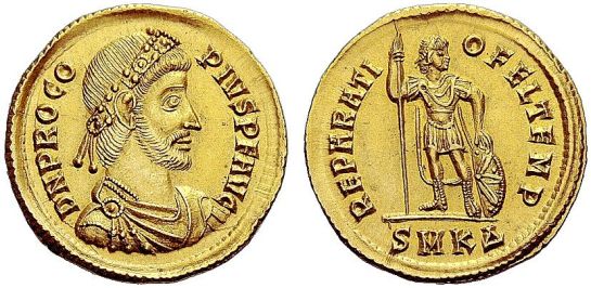Coin of the usurper emperor Procopius (r. 365-366), cousin of Julian