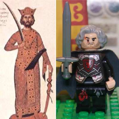 Emperor Nikephoros II Phokas in real life (left) and Lego (right)