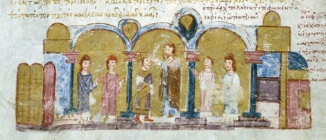 Coronation of John I Tzimiskes in 969 by Patriarch Polyeuctus, Madrid Skylitzes