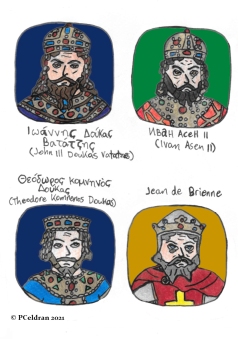 Story characters set1- John III Doukas Vatatzes, Ivan Asen II, Theodore Komnenos Doukas, Jean de Brienne