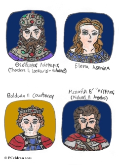 Story characters set2- Theodore II Laskaris-Vatatzes, Elena Asenina, Baldwin II Courtenay, Michael II Angelos